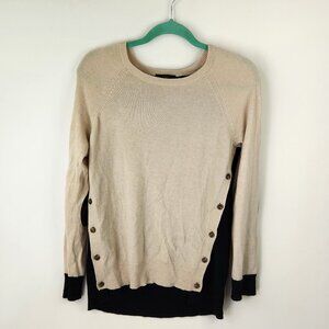 J. Crew Wool Angora Lightweight Sweater Elbow Patches Side Buttons sz S *Flawed*